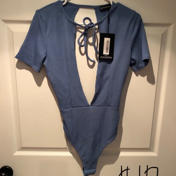 Prettylittlething blue ribbed bodysuit - Picture 1 of 2